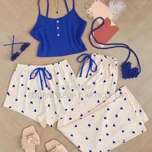 Ensemble Pyjama Trois Pièces À Imprimé Cœur