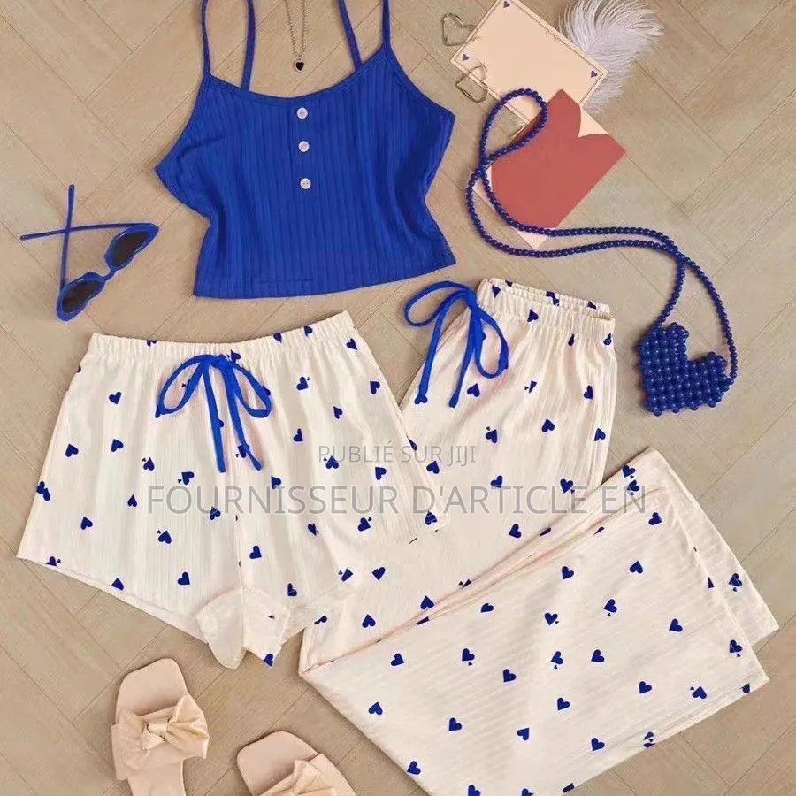 Ensemble Pyjama Trois Pièces À Imprimé Cœur