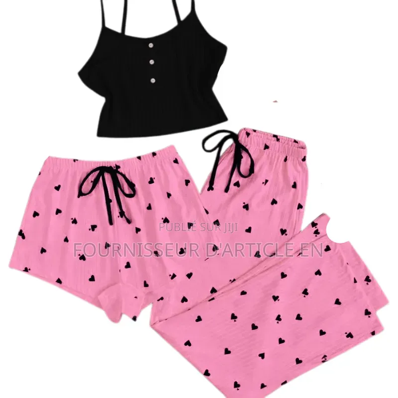 Ensemble Pyjama Trois Pièces À Imprimé Cœur