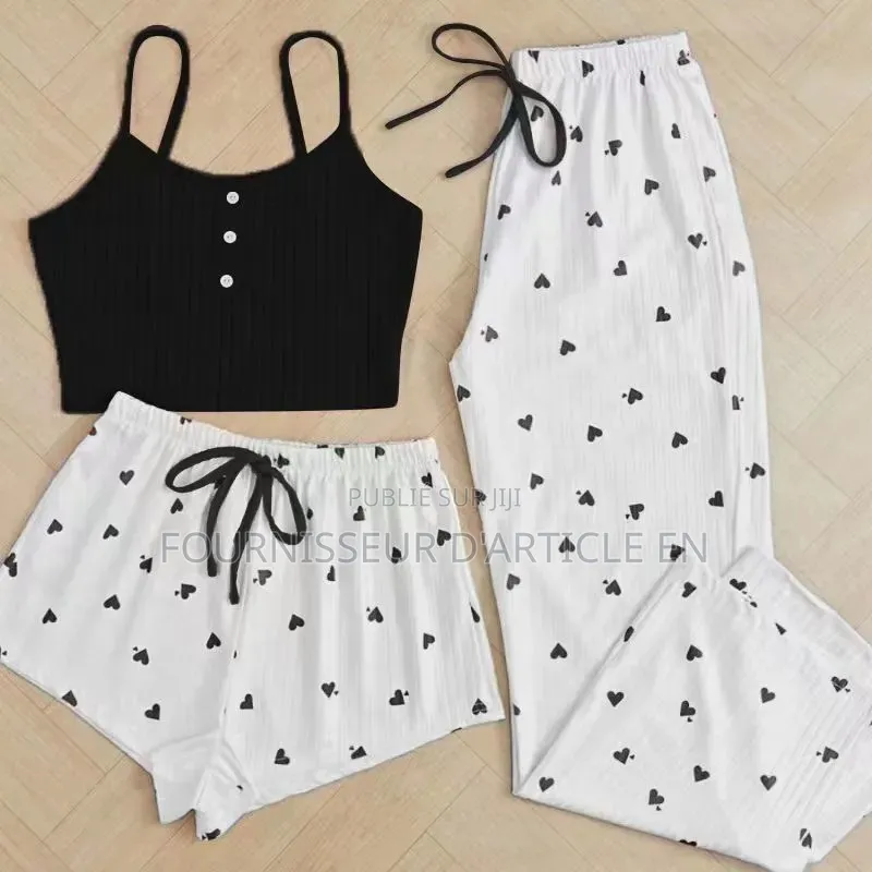Ensemble Pyjama Trois Pièces À Imprimé Cœur