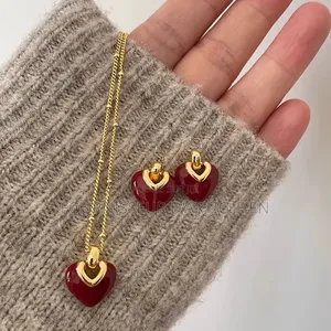 Ensemble Collier Et Boucles d'Oreilles en Forme De Cœur,