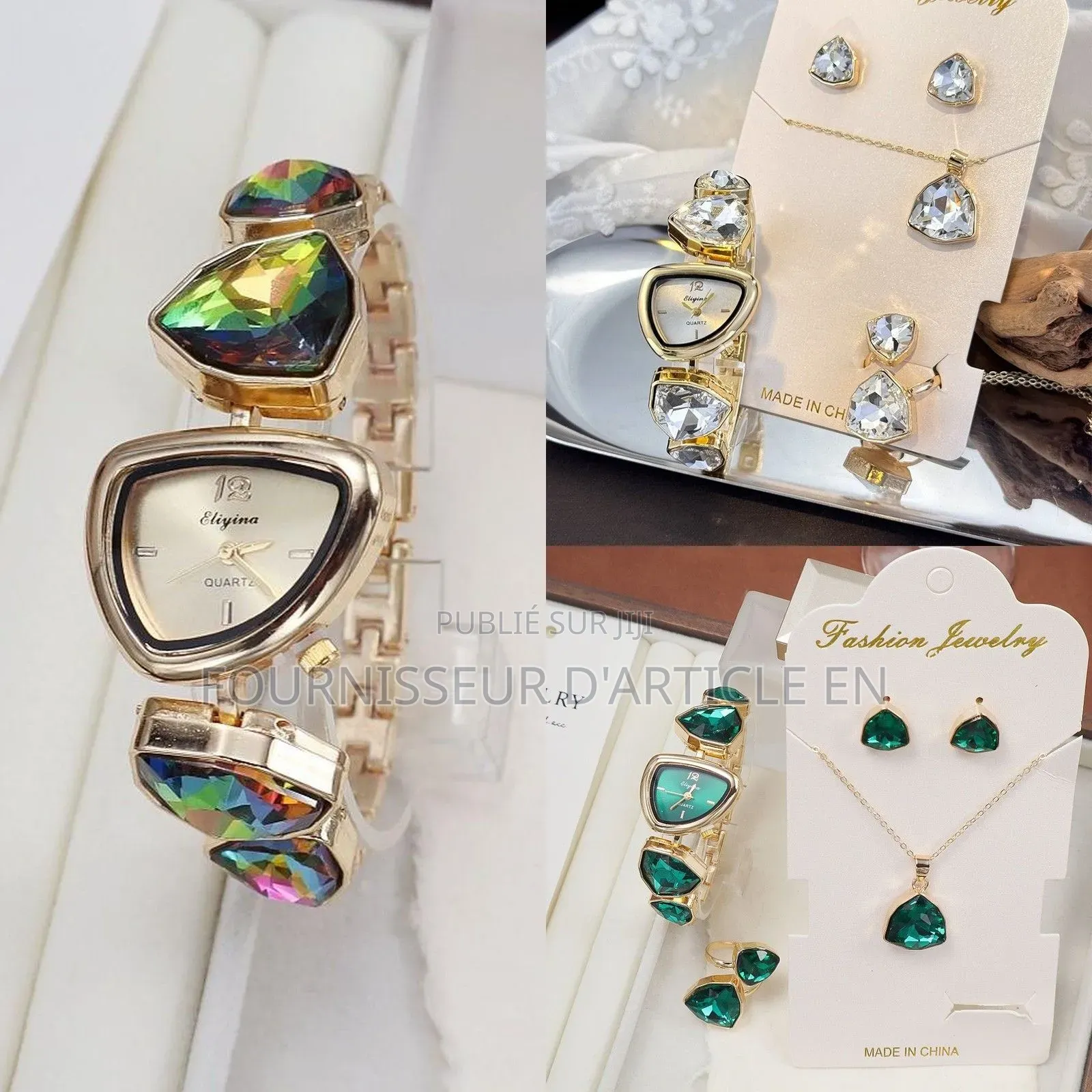 Ensemble De 4 Pièces : Montre-Bracelet Et Bijoux Assortis Pour Femme.