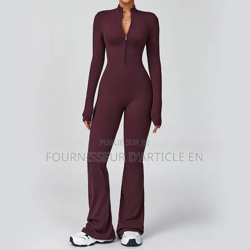 Body,combinaison Une Pièce Manches Longues Et Pantalon Long, Zip.