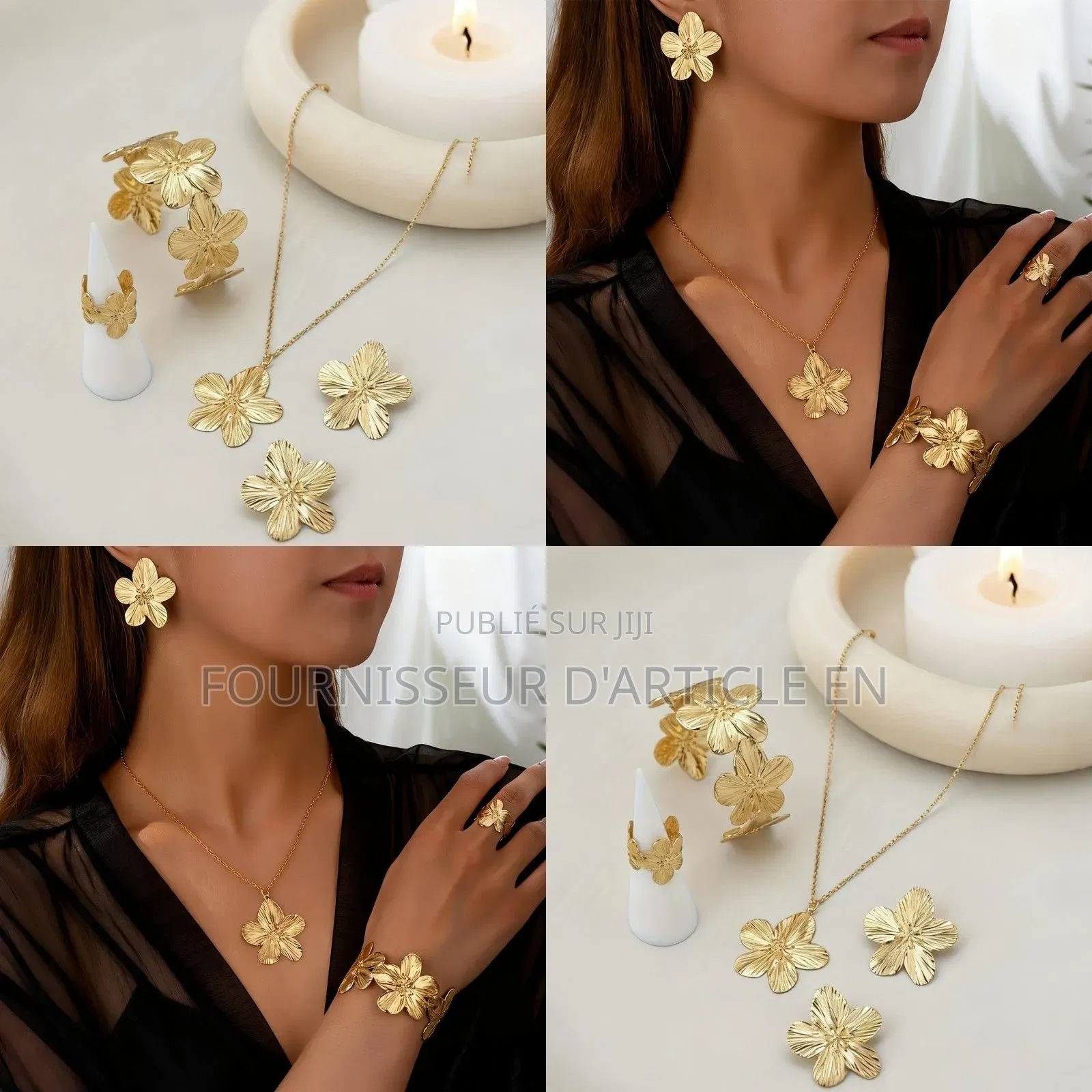 Ensemble De 5 Pièces — Bijoux Fantaisie Sur Le Thème Des Fleurs