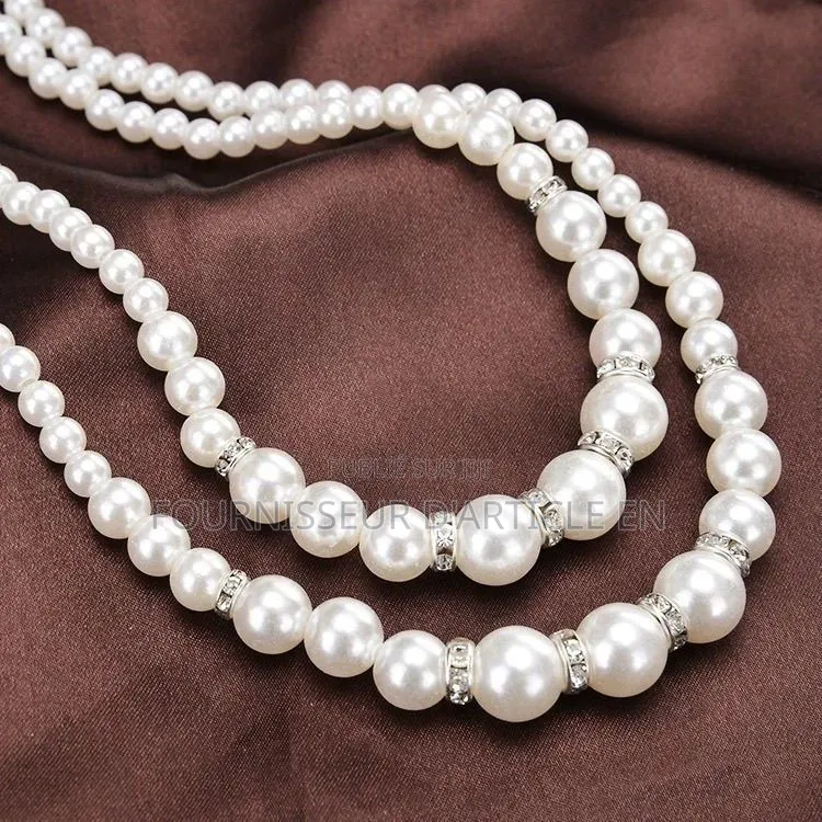 Collier De Perles Double Rang, Sobre Et Élégant, Serti De Strass