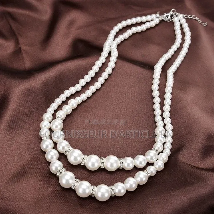 Collier De Perles Double Rang, Sobre Et Élégant, Serti De Strass