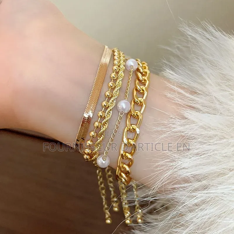 Bracelet Maille Serpent Géométrique Avec Perles