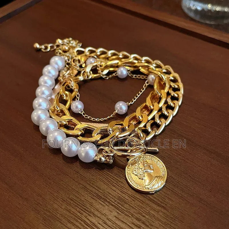 Bracelet Maille Serpent Géométrique Avec Perles