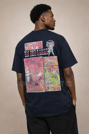 T-Shirt Oversize Bleu Marine – Graphisme Manga/Anime