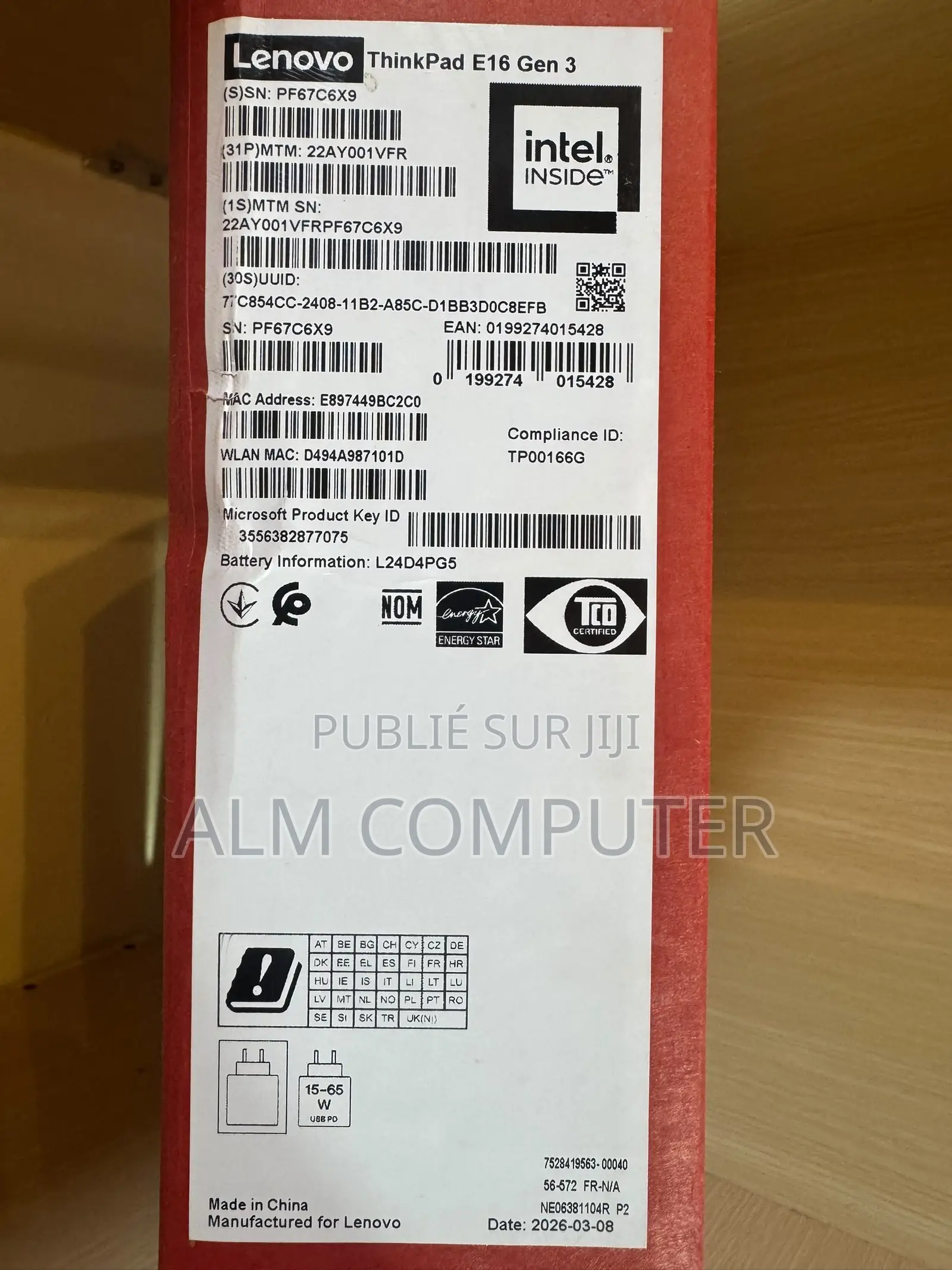 Nouveau Lenovo ThinkPad E16 Gen 3 16GB Intel Core Ultra 5 SSD 512GB