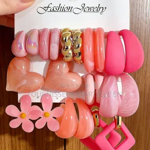 Boucles d'Oreilles Créoles Roses en Acétate en Forme De