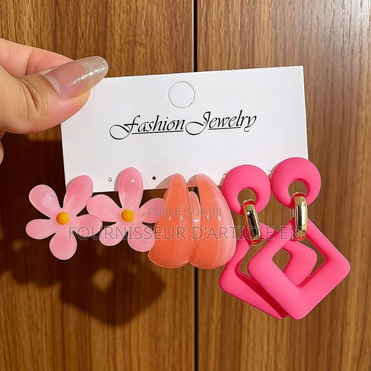 Boucles d'Oreilles Créoles Roses en Acétate en Forme De