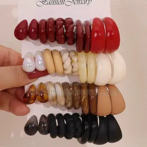 Boucles d'Oreilles Créoles Roses en Acétate en Forme De
