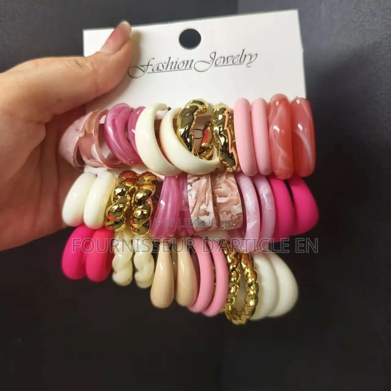 Boucles d'Oreilles Créoles Roses en Acétate en Forme De