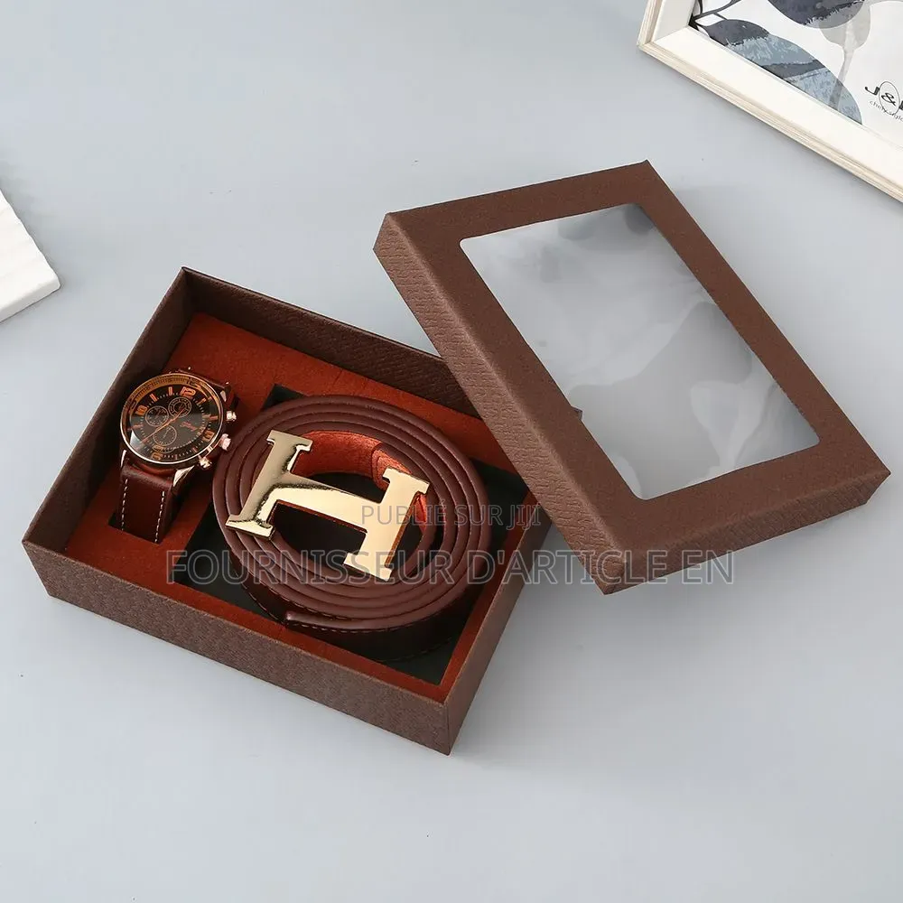 Coffret Pour Homme Comprenant Une Ceinture Et Un Portefeuille en Cuir