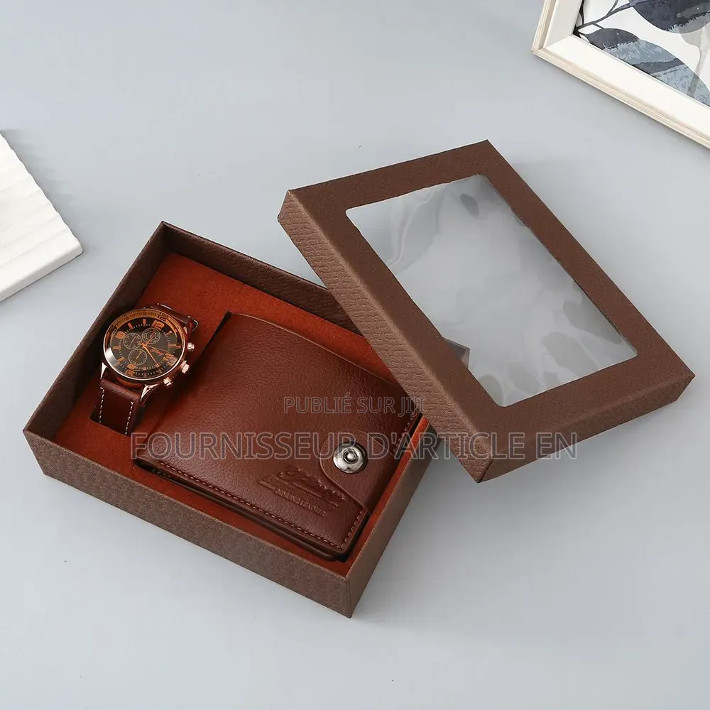 Coffret Pour Homme Comprenant Une Ceinture Et Un Portefeuille en Cuir