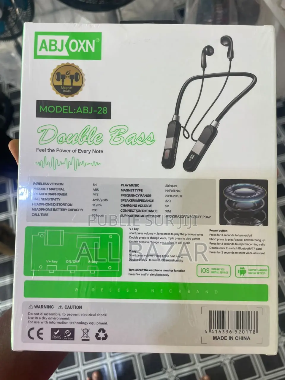 Écouteur Bluetooth Tour De Cou Sport - Batterie 72H (Neuf)