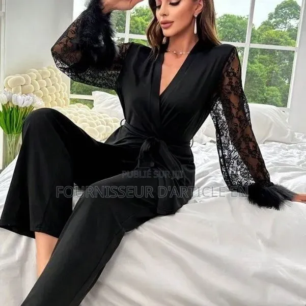 Ensemble Pyjama Évasé en Dentelle Patchwork