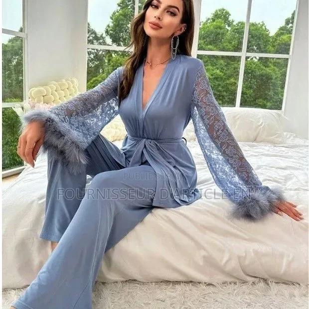 Ensemble Pyjama Évasé en Dentelle Patchwork