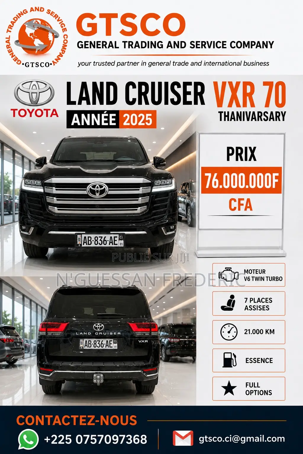 Nouveau Toyota Land Cruiser LC300 2025 Noir
