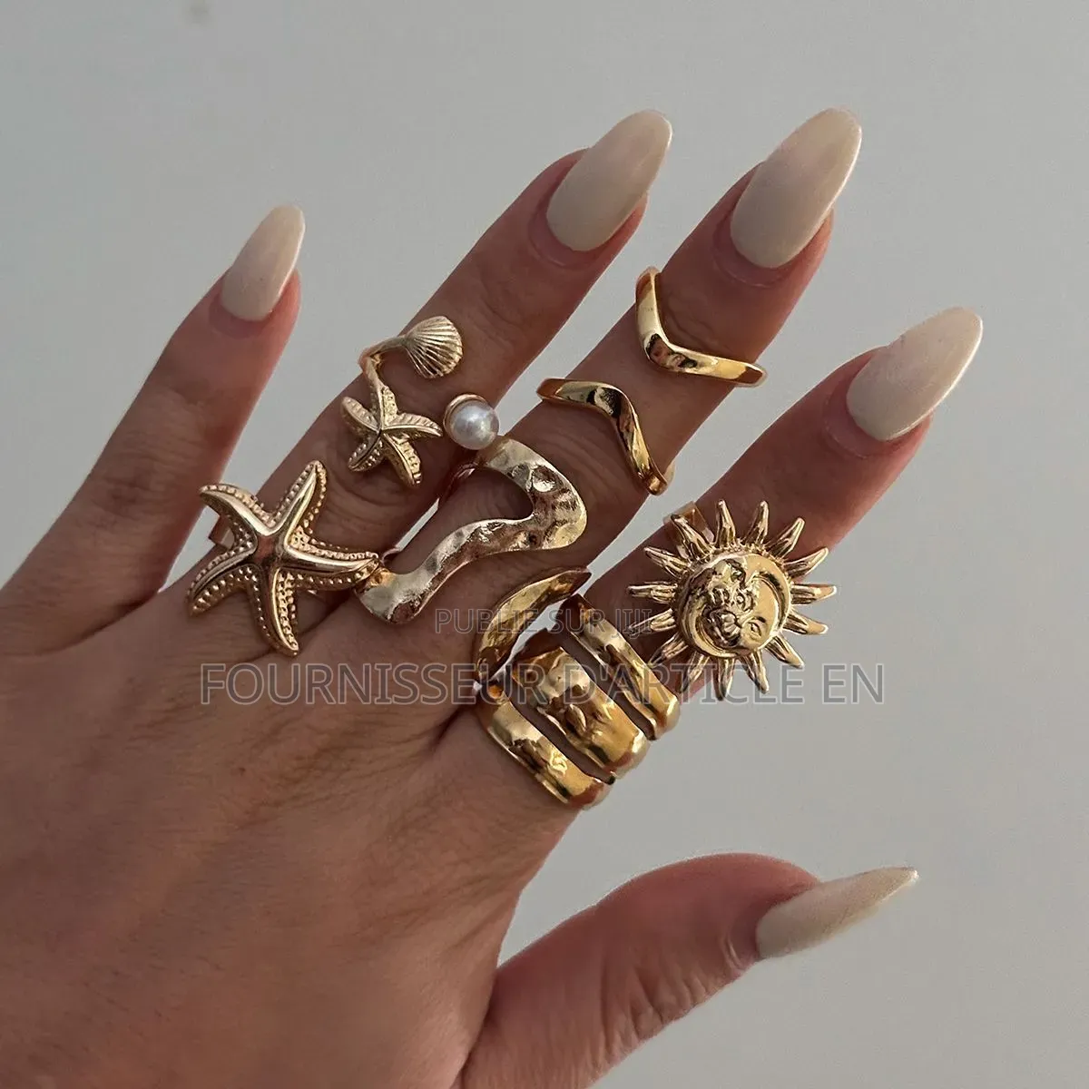 Ensemble De Bague Soleil Et Smiley