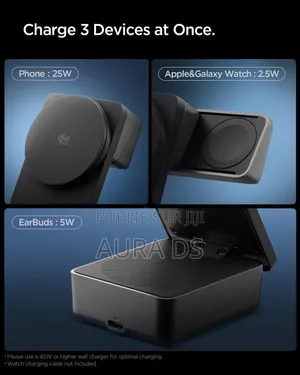 Spigen Essential EF323MQ – Station De Charge 3-en-1 Qi2.2 25W