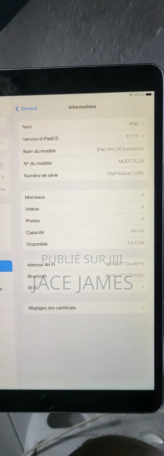 Apple iPad Pro 10.5 (2017) 64 GB Argenté
