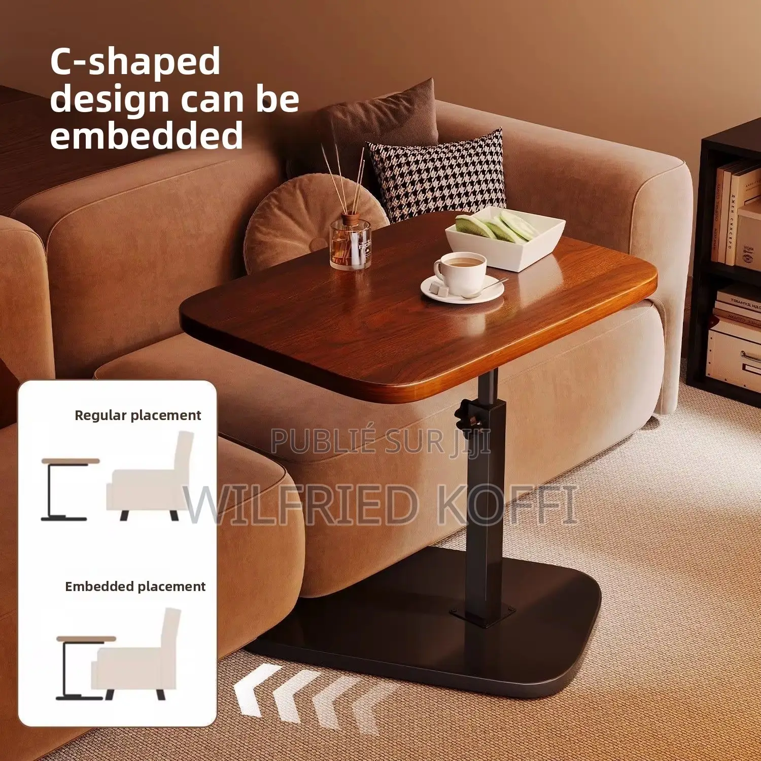 Table D’appoint Réglable en Hauteur Avec Support Tablette –  Bois