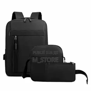 Ensemble Sac À Dos 3-en-1 Noir Avec Port USB (Sac, Sacoche & Pochette)