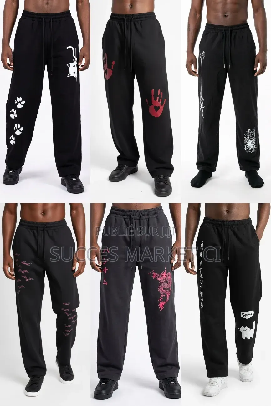 Pantalon Jogging Noir – Différents Motifs– Style Streetwear Urbain