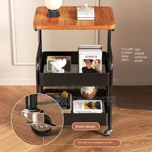 Desserte À 3 Niveaux Avec Plateau en Bois – Roulettes Universelles