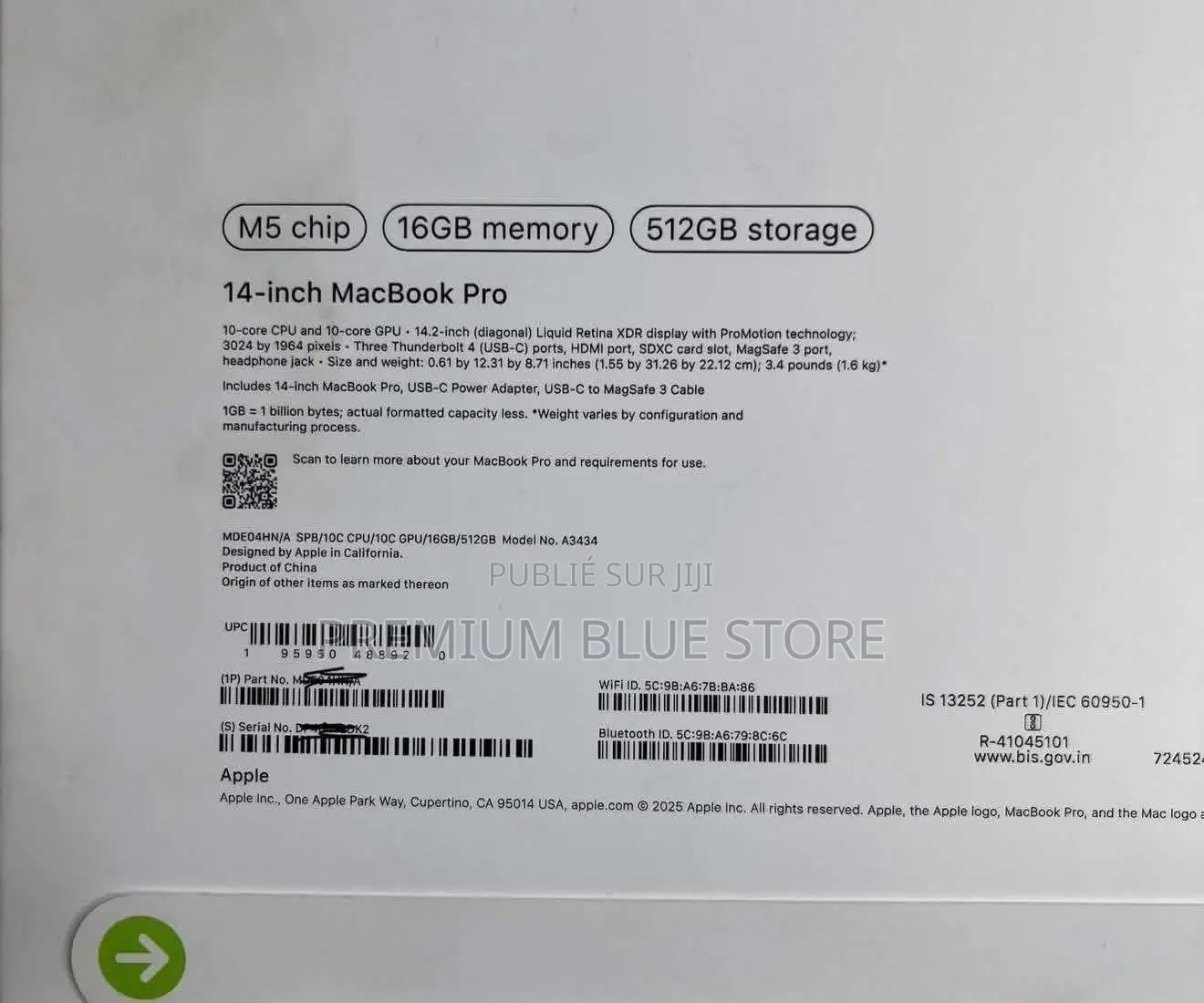 Nouveau Apple MacBook Pro 2025 M5 16GB Apple M5 SSD 512GB