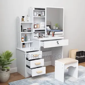 ✨ Coiffeuse Moderne Avec Grand Miroir, Tiroirs Et Rangements ✨