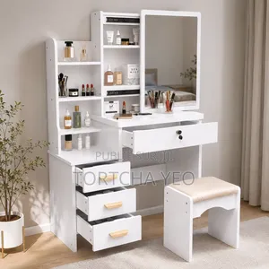 ✨ Coiffeuse Moderne Avec Grand Miroir, Tiroirs Et Rangements ✨