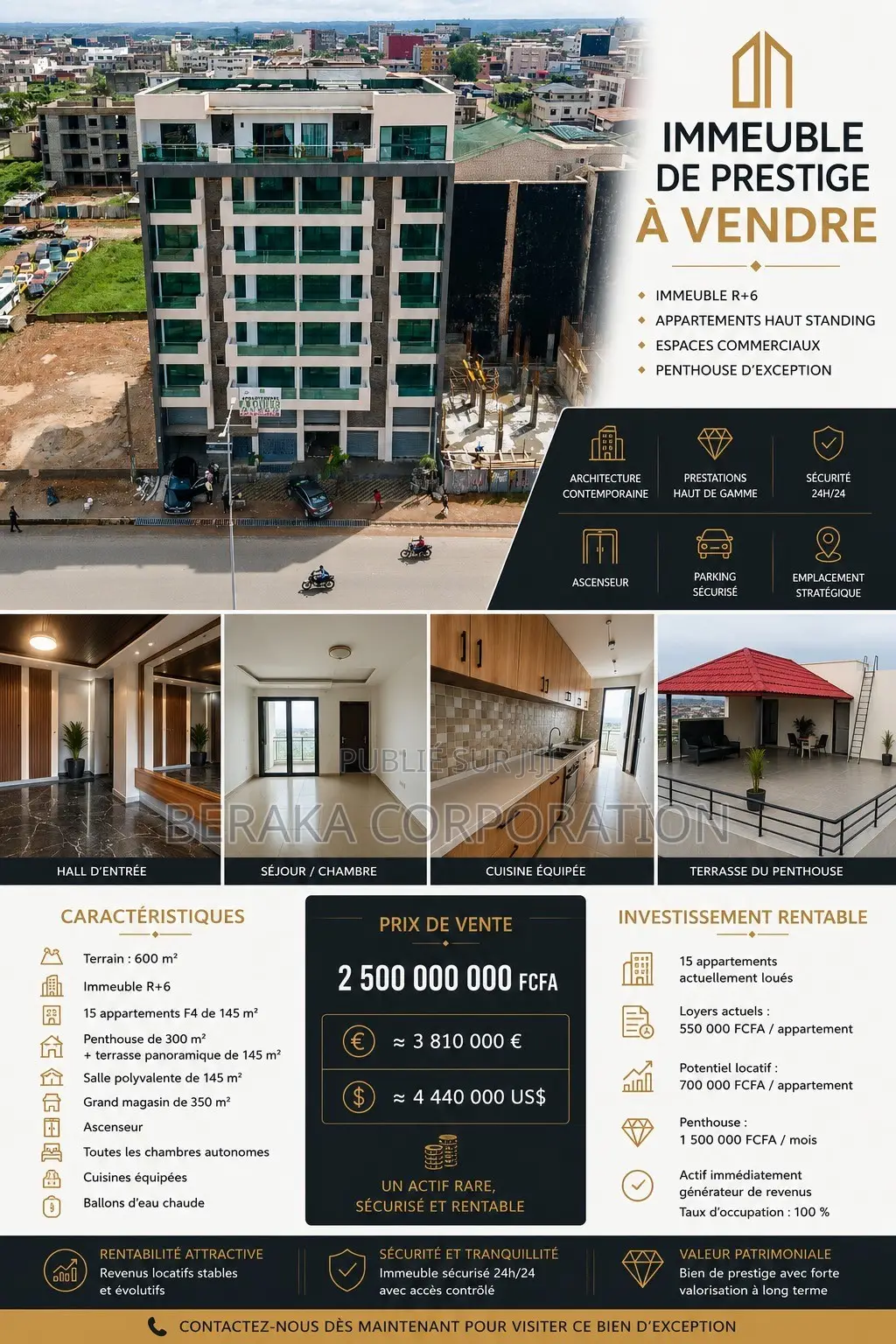 20chbre Blocs d'appartements dans Beraka Corporation, Cocody à Vendre