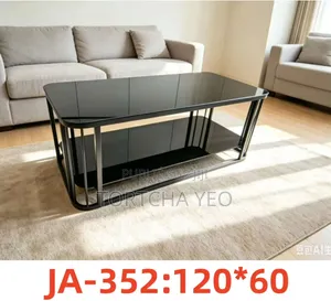 Table Centre Design Verre Trempé Noir – Double Plateau – Neuve