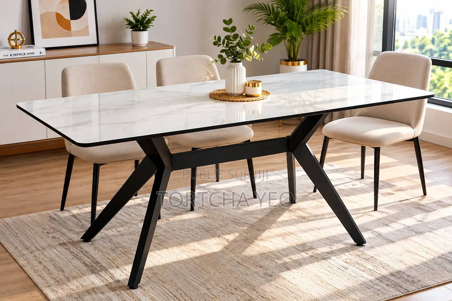 🍽 Table À Manger Design Moderne – Plateau Blanc & Pieds Métal