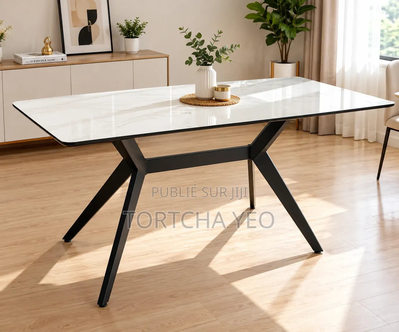 🍽 Table À Manger Design Moderne – Plateau Blanc & Pieds Métal