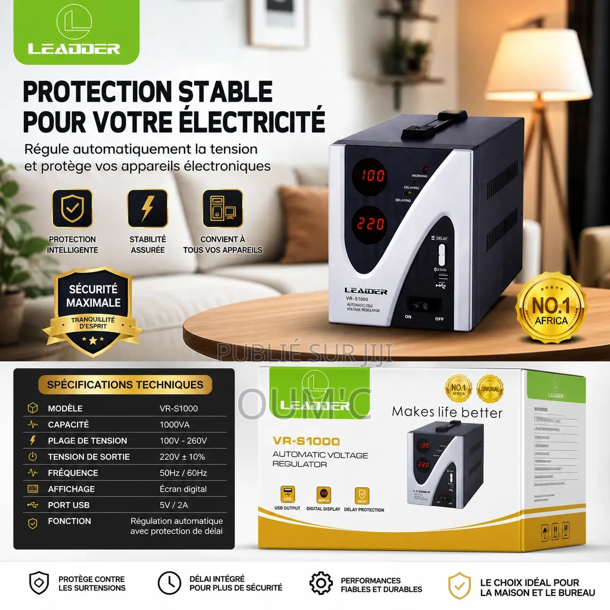 Régulateur Automatique De Tension LEADER VR-S1000