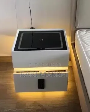 Table De Chevet  Premium – Led + Chargeur Sans Fil + Serrure À Code