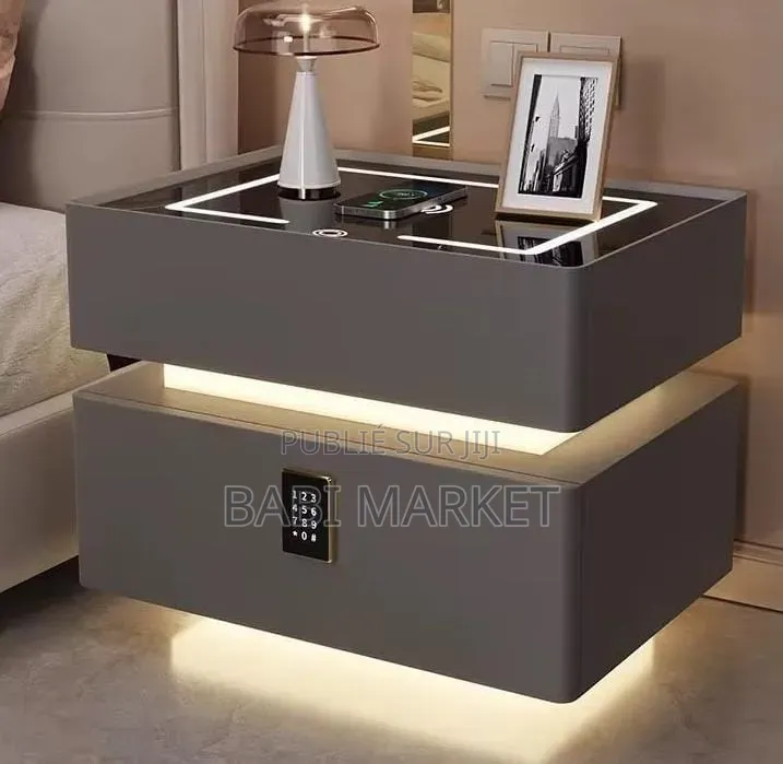 Table De Chevet  Premium – Led + Chargeur Sans Fil + Serrure À Code