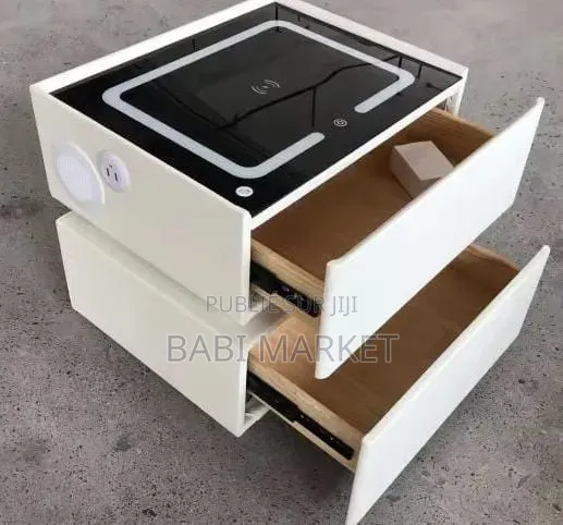 Table De Chevet  Premium – Led + Chargeur Sans Fil + Serrure À Code