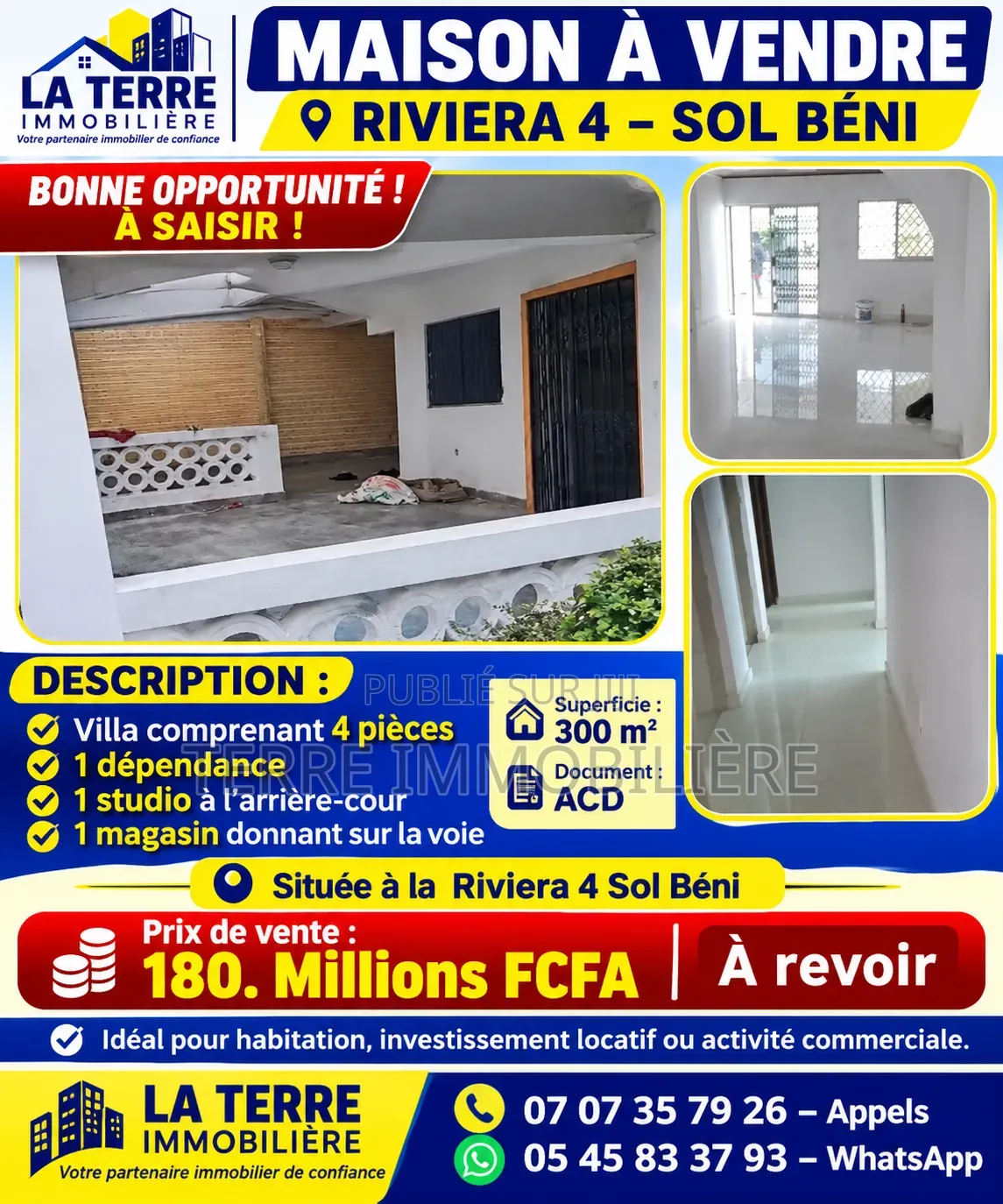 4chbre Villa dans La Terre Immobilière, Cocody à Vendre
