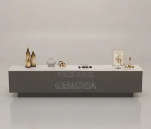 Meuble TV Bas Minimaliste Effet Marbre Blanc & Gris Anthracite
