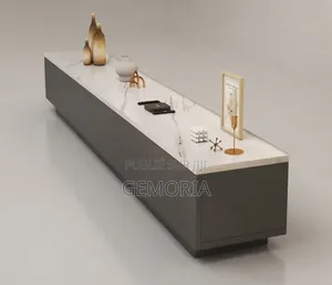 Meuble TV Bas Minimaliste Effet Marbre Blanc & Gris Anthracite