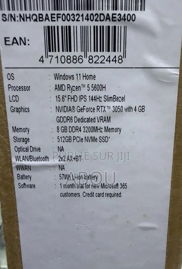 Nouveau Ordinateur portable Acer Nitro 5 16GB AMD Ryzen 5 SSD 512GB