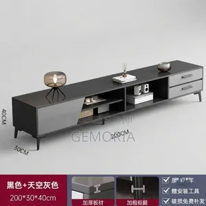 Meuble TV Bas Architecturale Noir Mat Gris Minéral