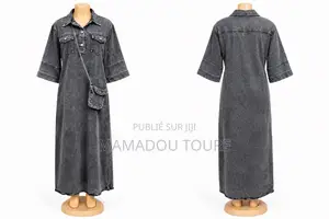 Robe Longue en Jean Noir Avec Sac Bandoulière Assorti