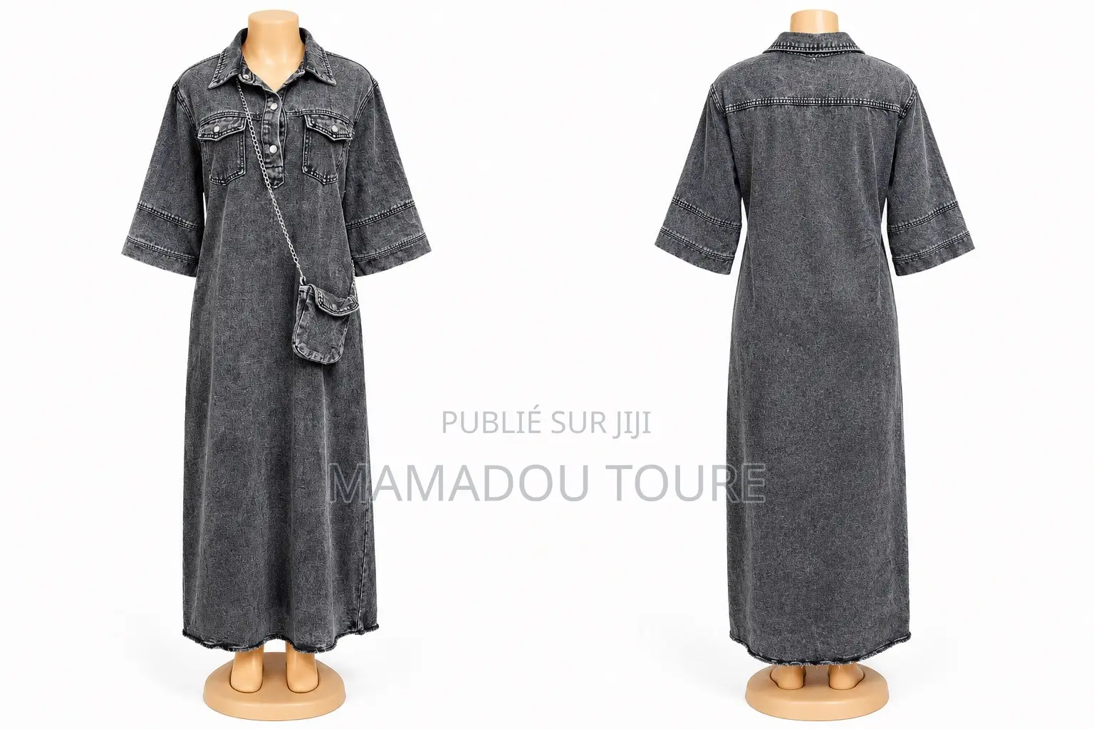 Robe Longue en Jean Noir Avec Sac Bandoulière Assorti