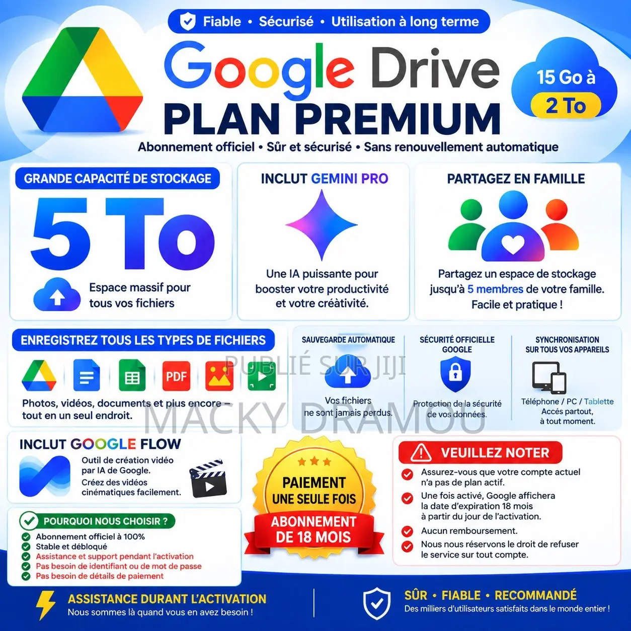 Google Drive 5tb, Gemini Pro 3.8 Google Flow Credits (Propre Compte)